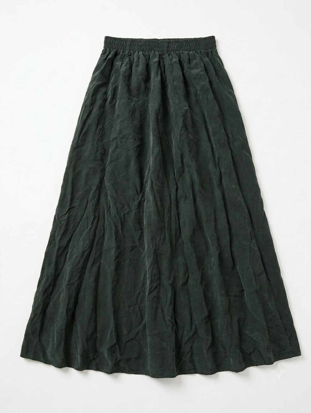 Dark Green Wrinkled texture Midi Skirt Pull-on Summer Boho Quiet Luxury cottage